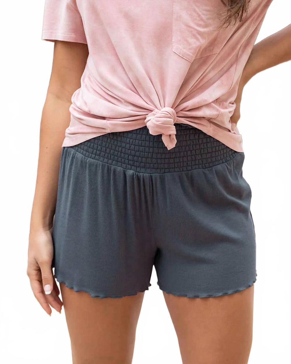 NEW GRACE AND LACE smocked ribbed lounge shorts in slate